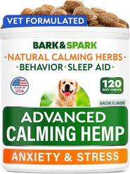 Bark&Spark Hemp Bacon Flavored Soft Chew Anxiety & Stress Relief Treats Calming Support Supplement for Dogs, 120 count