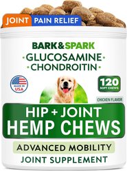 Bark&Spark Hemp Chicken Flavored Soft Chew Hip & Joint Supplement for Dogs, 120 count