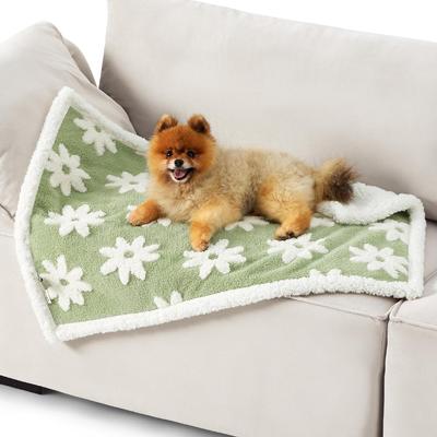 Show full view: Lesure Waterproof Calming Double-Sided Jacquard Shag & Soft Sherpa Fleece Furniture Protector Dog & Cat Blanket, Green, Small slide 9 of 11