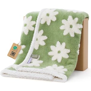 Lesure Waterproof Calming Double-Sided Jacquard Shag & Soft Sherpa Fleece Furniture Protector Dog & Cat Blanket, Green, Small