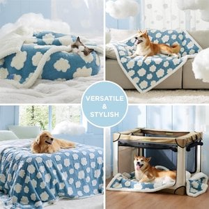Lesure Waterproof Calming Double-Sided Jacquard Shag & Soft Sherpa Fleece Furniture Protector Dog & Cat Blanket, Blue, Small