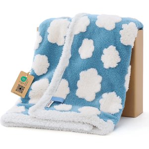 Lesure Waterproof Calming Double-Sided Jacquard Shag & Soft Sherpa Fleece Furniture Protector Dog & Cat Blanket, Blue, Small