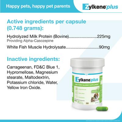 Show full view: Vetoquinol Zylkene Plus 225-mg Capsules Calming Supplement for Dogs, 30 count slide 7 of 11