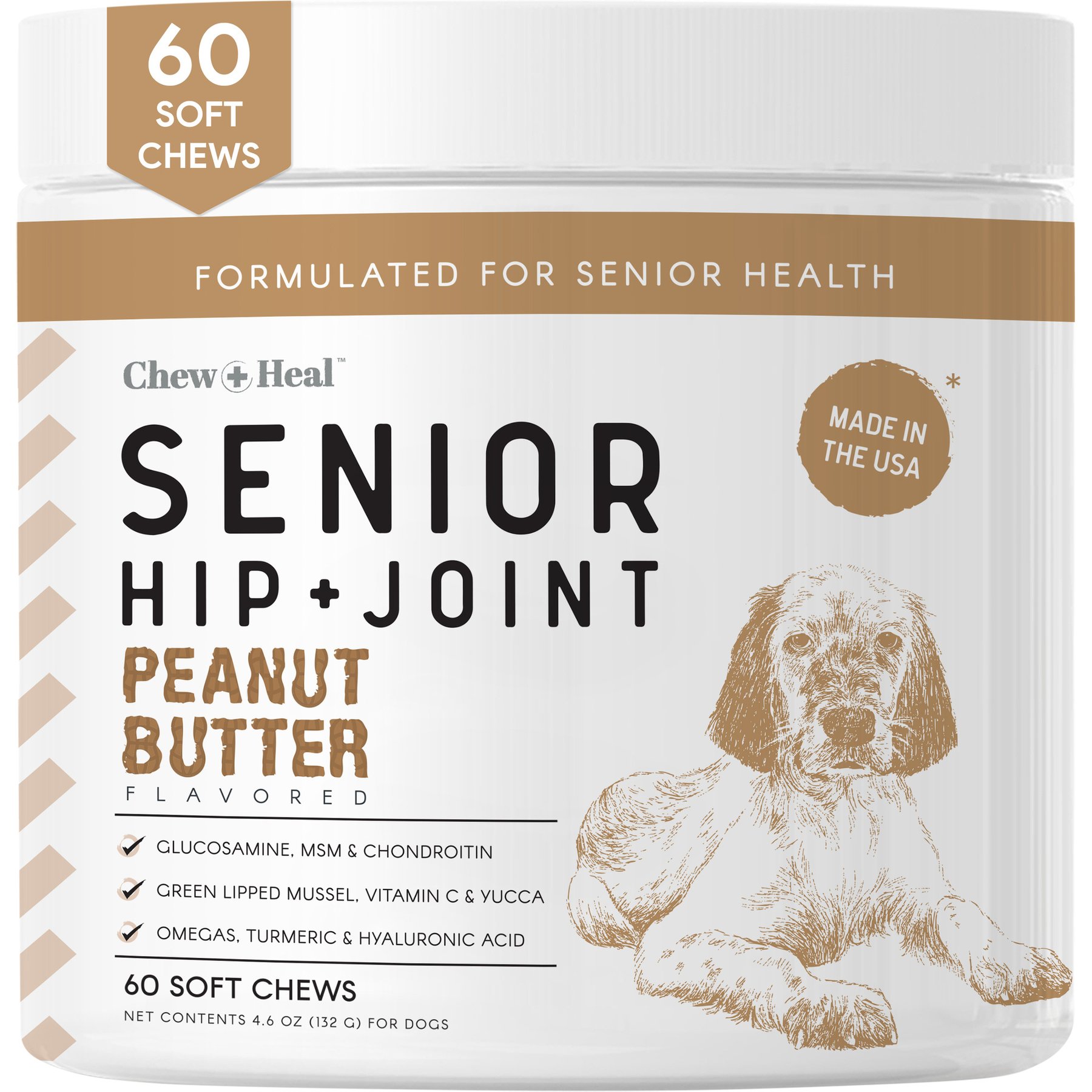 Chew + Heal Hip & Joint Mobility Peanut Butter Flavored Soft Chew Senior Dog Supplement, 60 count