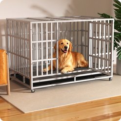 Xbrigh Heavy Duty Indestructible Escape Proof Steel Dog Crate, Silver, Large: 48-in slide 1 of 7