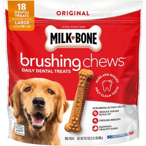 Milk-Bone Original Brushing Chews Large Chicken Flavor Daily Dental Dog Treats, 18 count