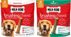Milk-Bone Original Brushing Chews + Fresh Breath Brushing Chews Daily Dental Large Dog Treats