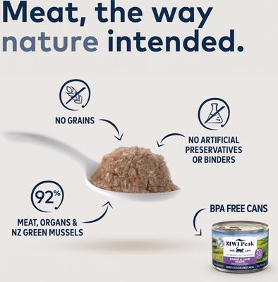 Show full view: ZIWI Peak Rabbit & Lamb Recipe Canned Cat Food, 3-oz, case of 24 slide 3 of 12