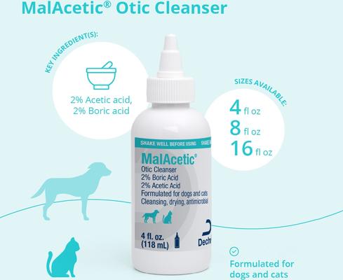 Show full view: MalAcetic Otic Cleanser for Dogs & Cats, 8-fl oz bottle slide 4 of 9