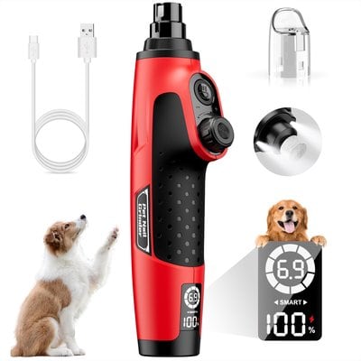 Bousnic Bousnic Smart 6-Speed Quiet Cat & Dog Nail Grinder, Red