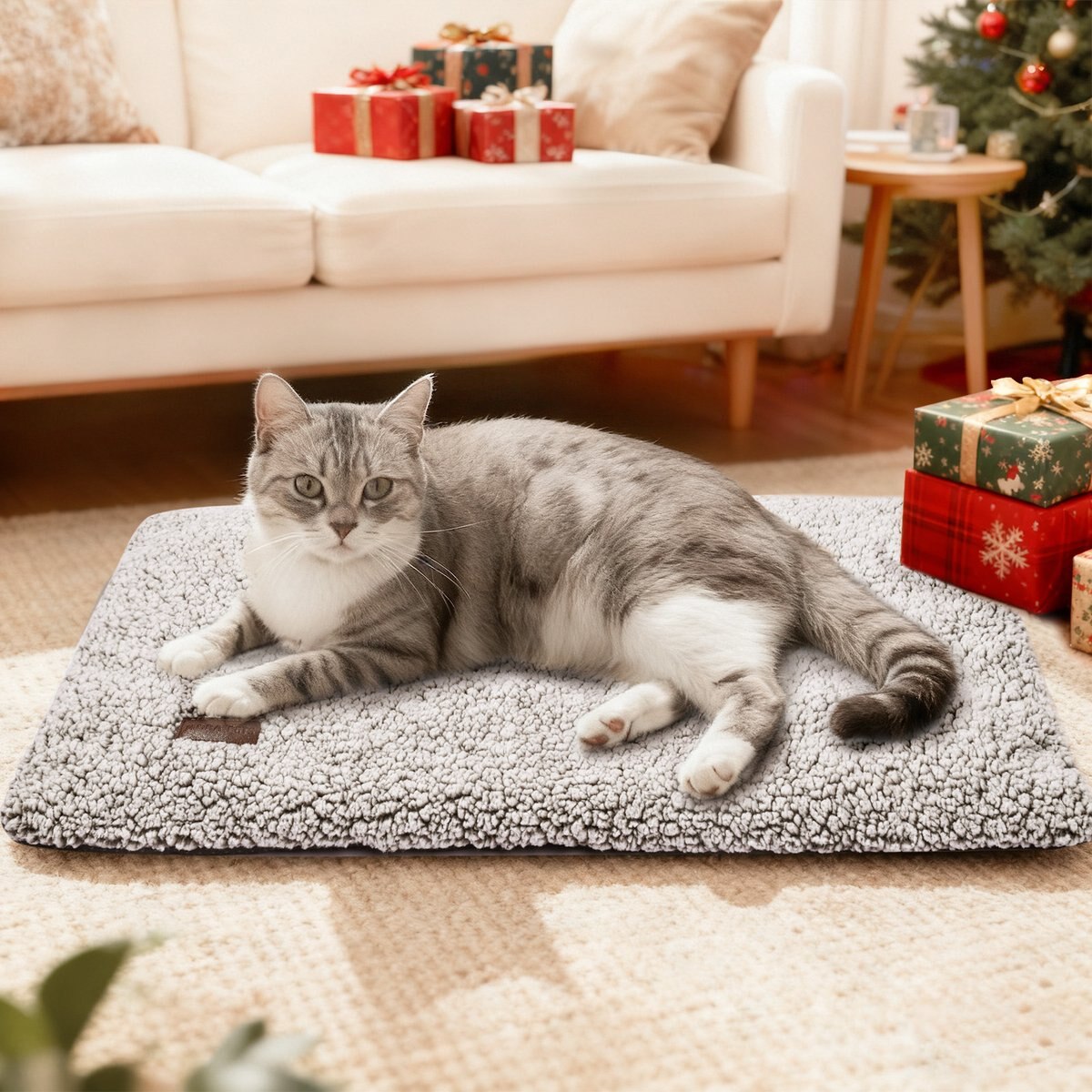 Mora Pets Self-Warming Cat Bed with Removable Cover, Light Grey, Small