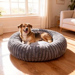 LFC PETS Donut Bolster Dog & Cat Bed with Removable Cover, Dark Grey, Medium