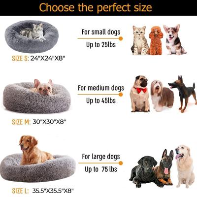 Show full view: LFC PETS Calming Anti-Anxiety Donut Dog & Cat Bed, Dark Grey, Large slide 3 of 9