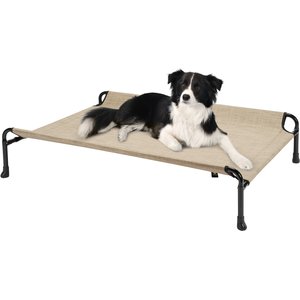 Veehoo Cooling Elevated Dog Bed with Guardrail & Headrest, Beige Coffee, Medium