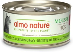 Almo Nature Mousse HQS Tuna with Zucchini Recipe in Gravy Grain-Free Wet Cat Food, 2.47-oz can, case of 24