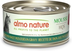Almo Nature Mousse HQS Tuna Fillet with Sweet Potatoes Recipe in Gravy Grain-Free Wet Cat Food, 2.47-oz can, case of 24