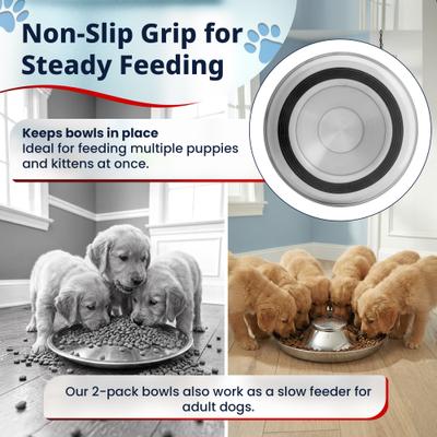 Show full view: Pacific Pups Rescue Non-Skid & Non-Slip Grip Stainless Steel Litter Slow Feeder Puppy Bowl, 5-cup, 11.8-in, 2 count slide 4 of 7