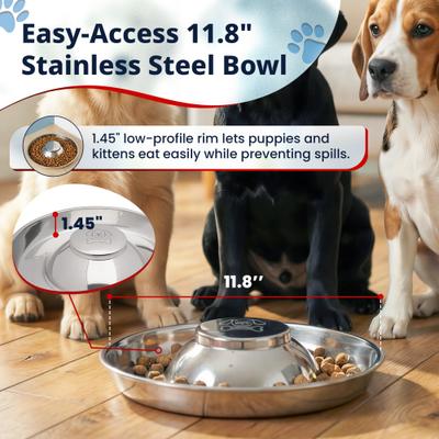 Show full view: Pacific Pups Rescue Non-Skid & Non-Slip Grip Stainless Steel Litter Slow Feeder Puppy Bowl, 5-cup, 11.8-in, 2 count slide 3 of 7