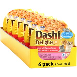 Inaba Dashi Delights Tuna with Salmon Recipe in Broth Grain-Free Cat Food Topping, 2.5-oz cup, case of 6