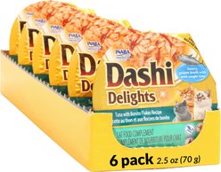 Inaba Dashi Delights Tuna with Bonito Flakes Recipe in Broth Grain-Free Cat Food Topping, 2.5-oz cup, case of 6