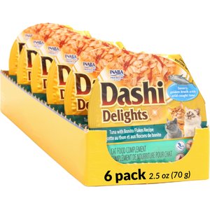 Inaba Dashi Delights Tuna with Bonito Flakes Recipe in Broth Grain-Free Cat Food Topping, 2.5-oz cup, case of 6