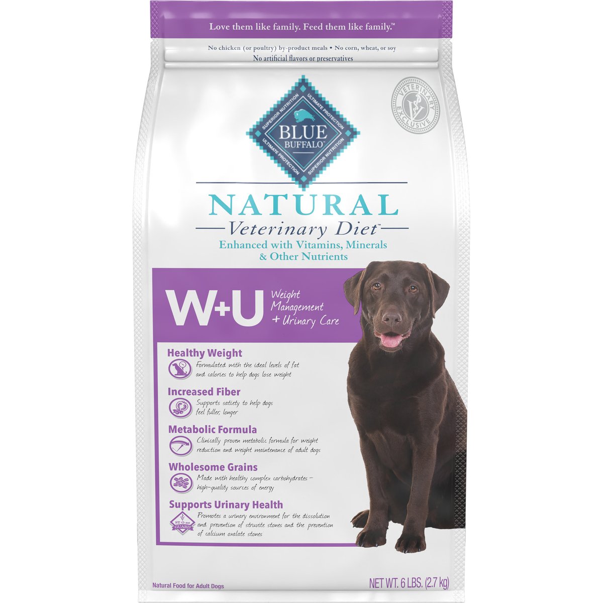 Blue Buffalo Natural Veterinary Diet W+U Weight Management + Urinary Care Dry Dog Food, 6-lb bag