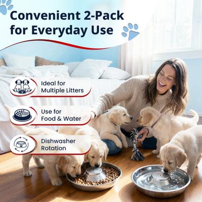 Show full view: Pacific Pups Rescue Non-Skid & Non-Slip Grip Stainless Steel Litter Slow Feeder Puppy Bowl, 5-cup, 11.8-in, 2 count slide 5 of 7