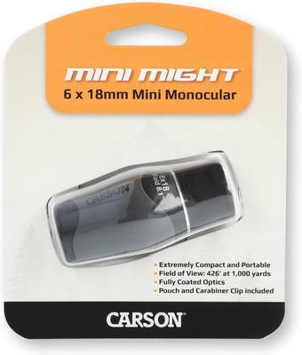 Show full view: Carson Mini Might Pocket MM-618 6 x 18-mm Monocular, Gray/Black slide 2 of 9