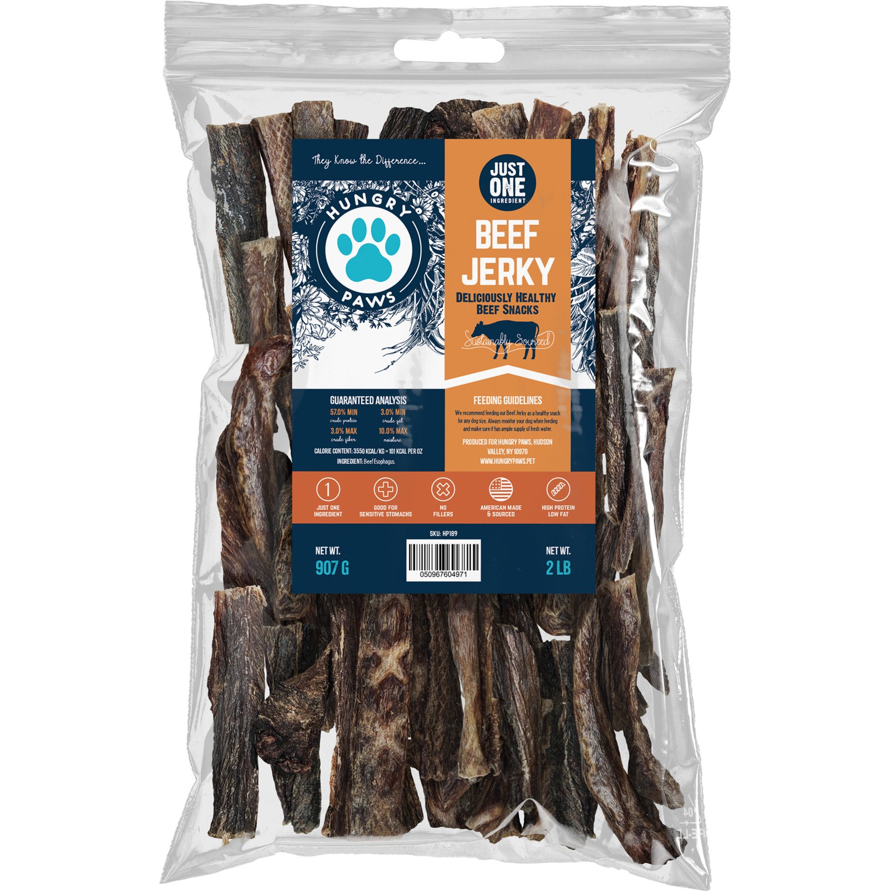 Hungry Paws Premium Whole Muscle USA Beef Jerky Sticks Dehydrated Dog Treats, 2-lb bag
