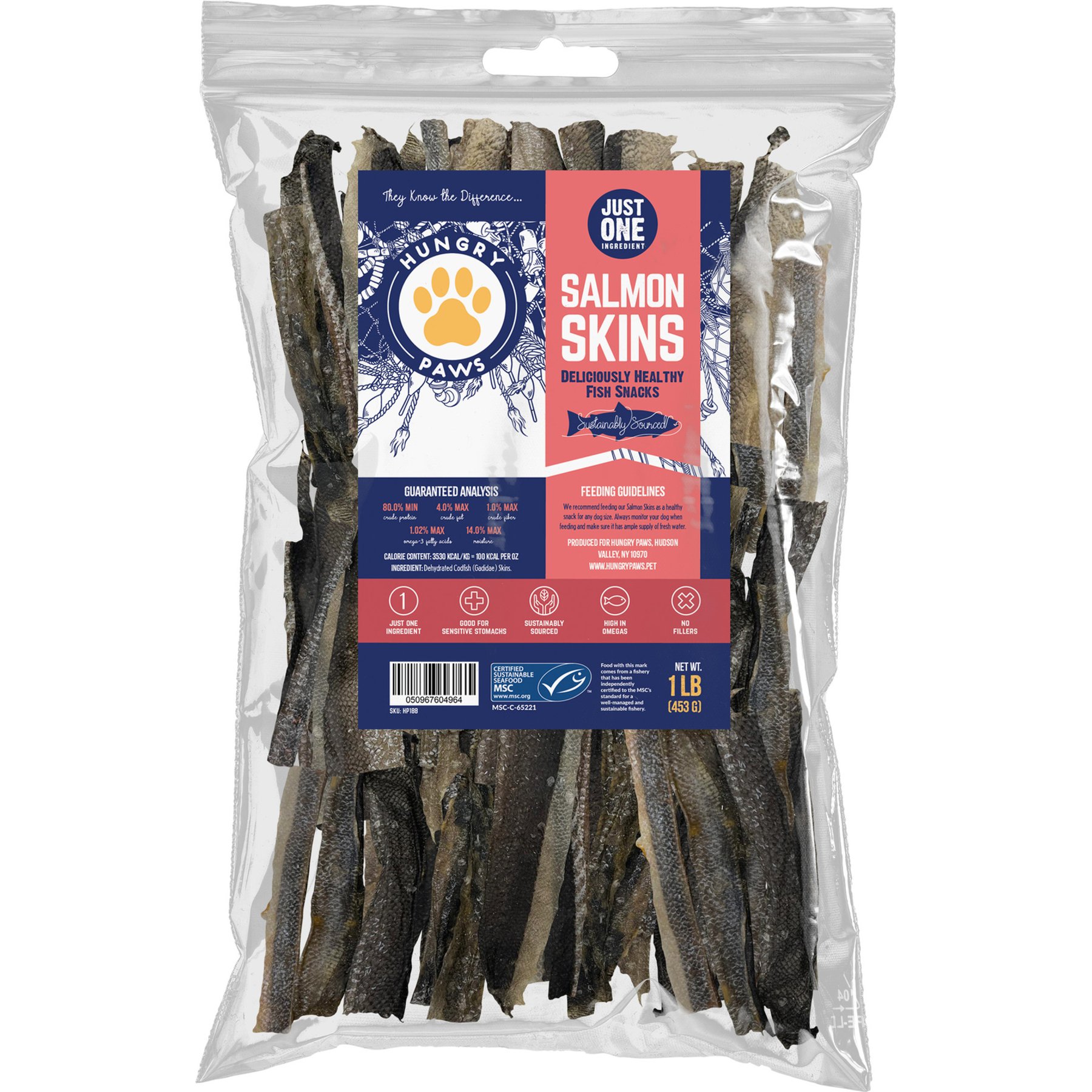 Hungry Paws Premium Salmon Skin Dog Chew Treats, 16-oz bag