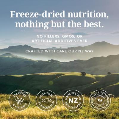 Show full view: Feline Natural New Zealand Lamb & King Salmon Feast Grain-Free Freeze-Dried Cat Food, 3.5-oz bag slide 3 of 10