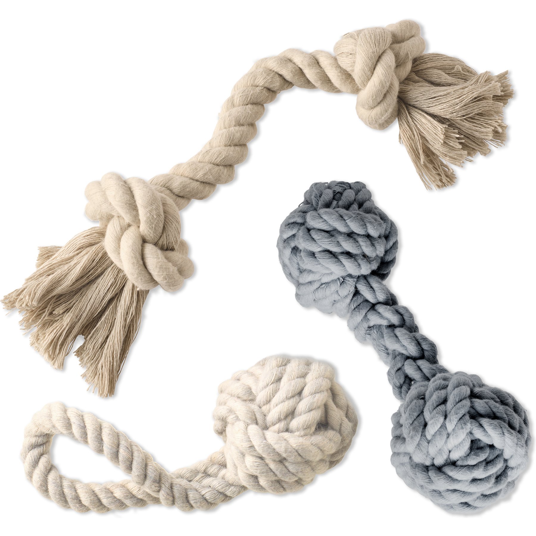 Pet Passion Brady Braided Rope Tug Dog Toy, Sandy Chic, 3 count