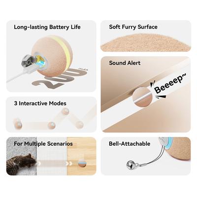 Show full view: Cheerble Ball M3 Automatic Running & Bouncing Cat Ball Toy with Synthetic Fiber Shell, Apricot Beige slide 5 of 9