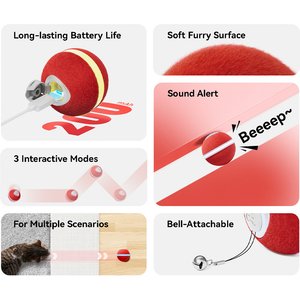 Cheerble Ball M3 Automatic Running & Bouncing Cat Ball Toy with Synthetic Fiber Shell, Vintage Red