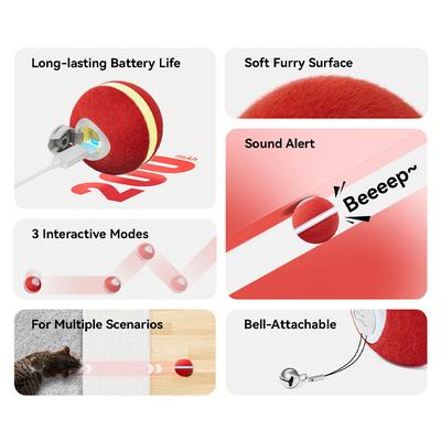 Show full view: Cheerble Ball M3 Automatic Running & Bouncing Cat Ball Toy with Synthetic Fiber Shell, Vintage Red slide 3 of 9
