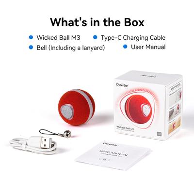 Show full view: Cheerble Ball M3 Automatic Running & Bouncing Cat Ball Toy with Synthetic Fiber Shell, Vintage Red slide 5 of 9