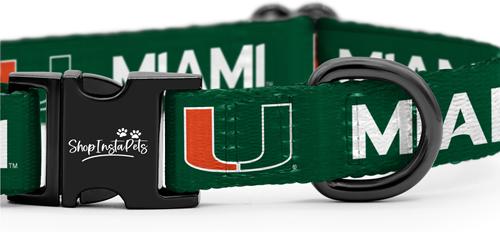 Show full view: ShopInstaPets Miami Hurricanes Adjustable Dog Collar, Green, Medium: 19-in neck, 3/4-in wide slide 4 of 5