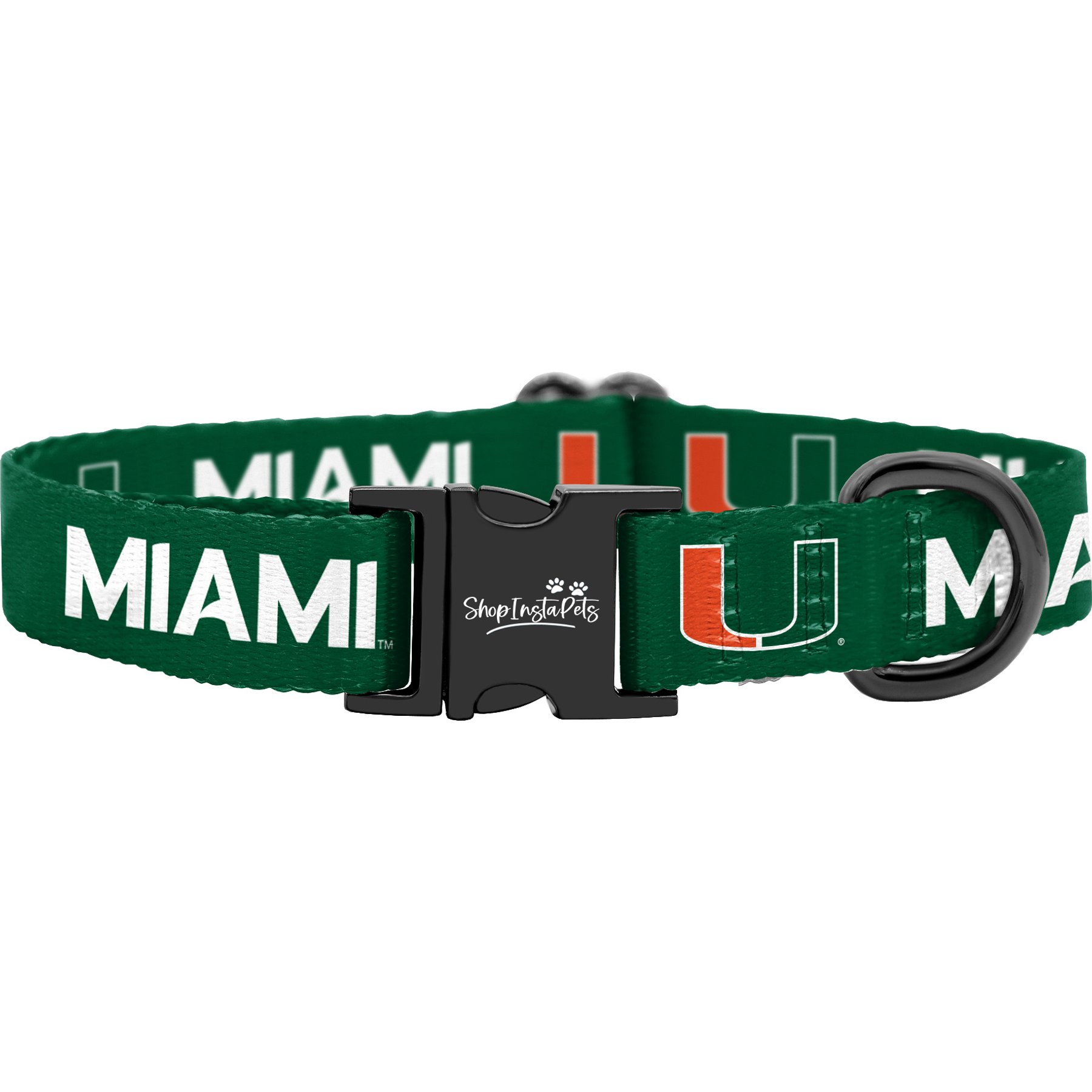 ShopInstaPets NCAA Polyester Standard Dog Collar, Medium: 12.5 to 19-in neck, 3/4-in wide, Miami Hurricanes