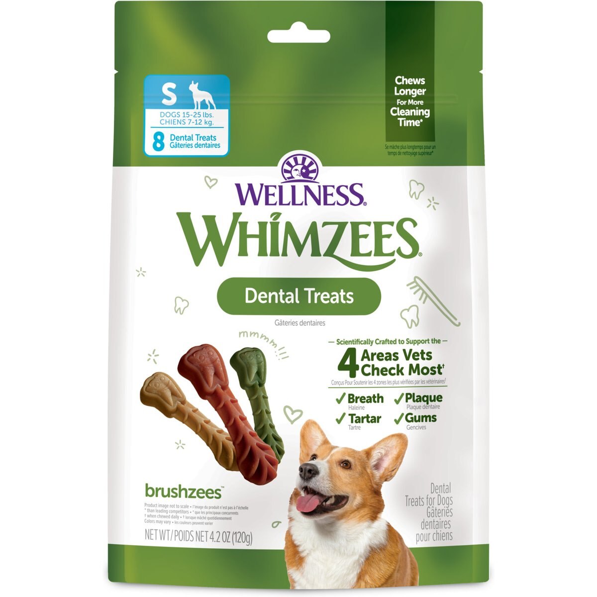 WHIMZEES by Wellness Brushzees Dental Chews Natural Grain-Free Dental Dog Treats, Small, 8 count