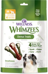 WHIMZEES by Wellness Brushzees Dental Chews Natural Grain-Free Dental Dog Treats, Medium, 4 count