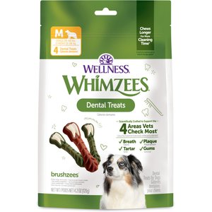 WHIMZEES by Wellness Brushzees Dental Chews Natural Grain-Free Dental Dog Treats, Medium, 4 count