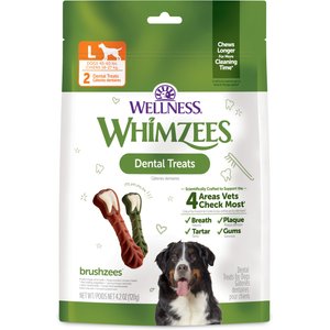 WHIMZEES by Wellness Brushzees Dental Chews Natural Grain-Free Dental Dog Treats, Large, 2 count