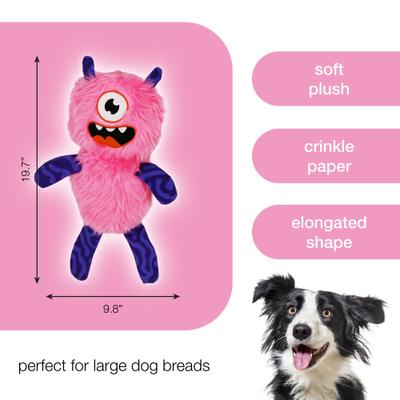 Show full view: Kensie Eye Monster Faux Fur Jumbo Plush Dog Toy with Squeakers & Crinkle Sounds, Pink, 20-in slide 6 of 6