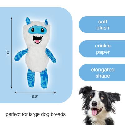 Show full view: Kensie Yeti Faux Fur Jumbo Plush Dog Toy with Squeakers & Crinkle Sounds, White/Blue, 20-in slide 6 of 6