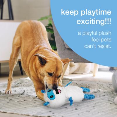 Show full view: Kensie Yeti Faux Fur Jumbo Plush Dog Toy with Squeakers & Crinkle Sounds, White/Blue, 20-in slide 5 of 6