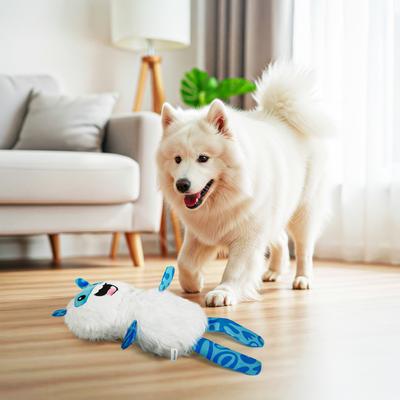 Show full view: Kensie Yeti Faux Fur Jumbo Plush Dog Toy with Squeakers & Crinkle Sounds, White/Blue, 20-in slide 3 of 6