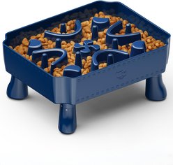 UPSKY 2-in-1 Raised Non-Skid Plastic Slow Feeder Dog Bowl with Anti-Choking Maze Puzzle, Blue, 6-cup