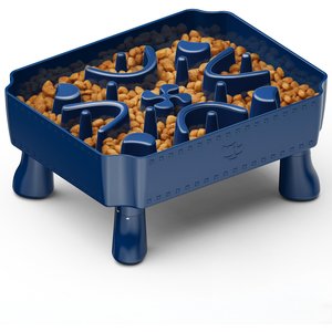 UPSKY 2-in-1 Raised Non-Skid Plastic Slow Feeder Dog Bowl with Anti-Choking Maze Puzzle, Blue, 6-cup