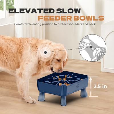 Show full view: UPSKY 2-in-1 Raised Non-Skid Plastic Slow Feeder Dog Bowl with Anti-Choking Maze Puzzle, Blue, 6-cup slide 3 of 9