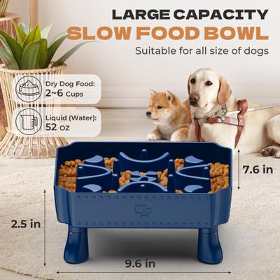 Show full view: UPSKY 2-in-1 Raised Non-Skid Plastic Slow Feeder Dog Bowl with Anti-Choking Maze Puzzle, Blue, 6-cup slide 2 of 9